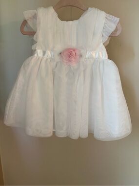 Little Me White Dress with Pink Flower Accent